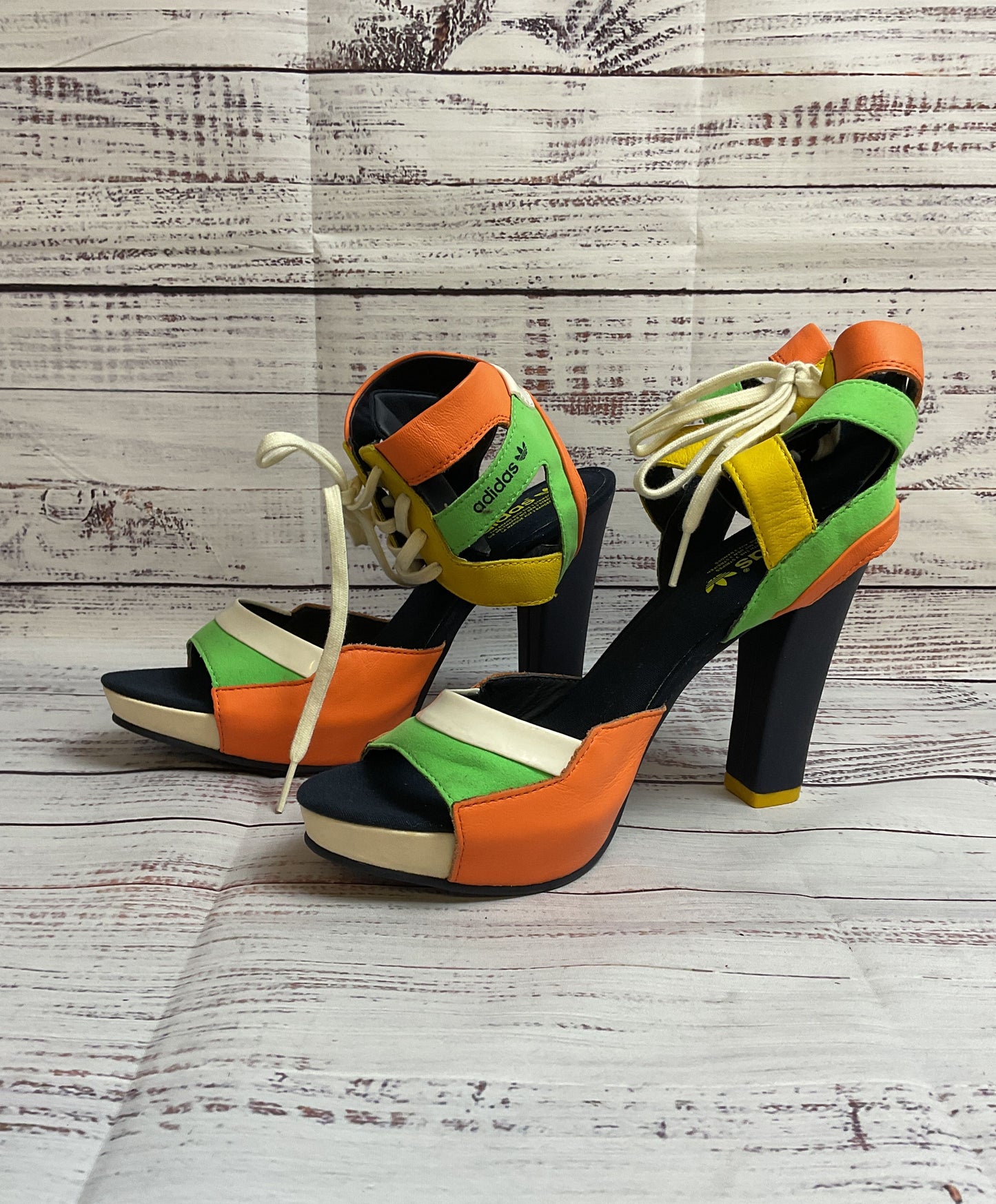 Vintage Adidas Orange And Green Lace Up Ankle Heel Women 9