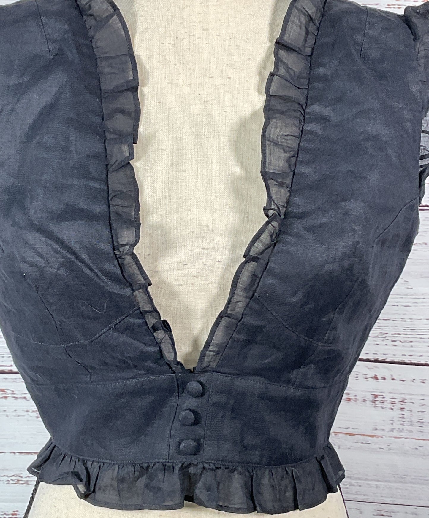 Joslin Linen Ruffle Sleeveless Top Navy Blue 8