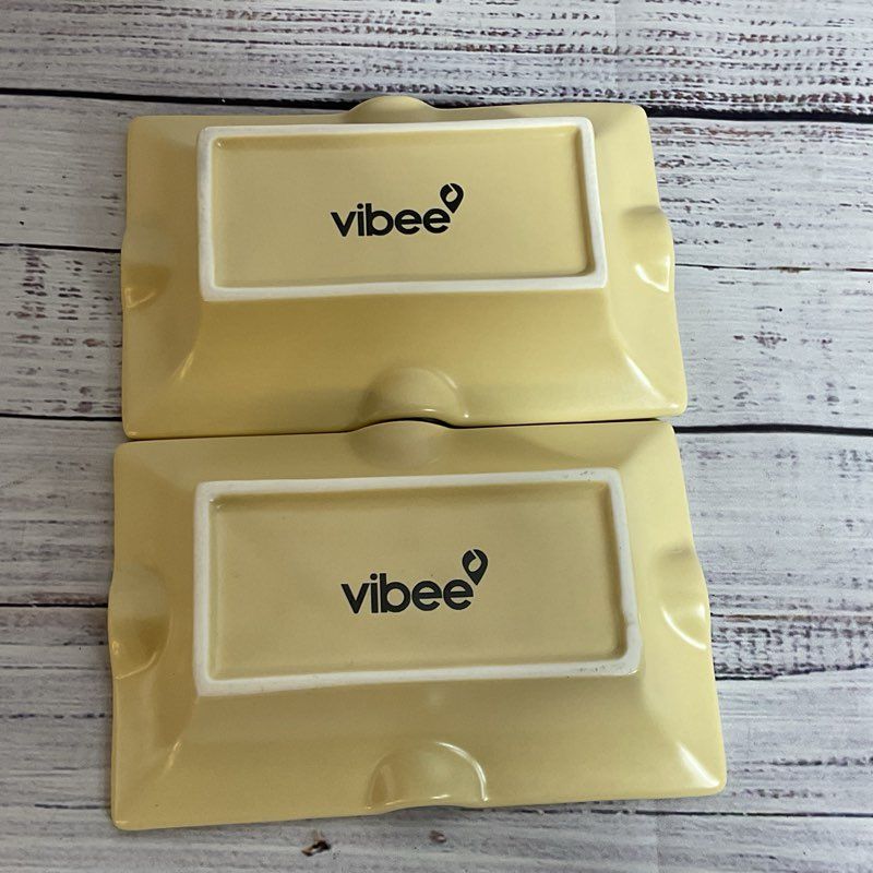 Set of 2 VTG. VIBEE Yellow with Gold Accent Ashtrays- 6" x 4"