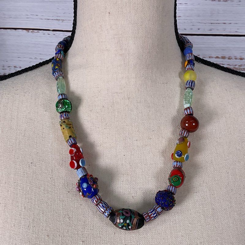 Set of 7 VTG. Multi Gemstone, Millefiori and Glass Beaded Necklaces