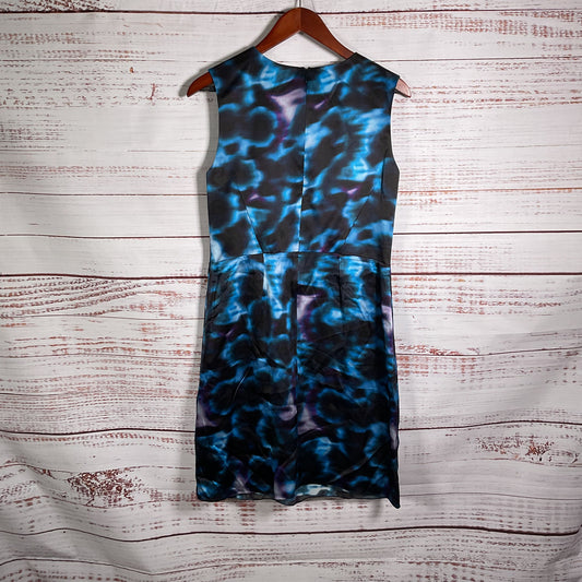 Erdem Black Blue Abstract Print Sleeveless 100% Silk Dress - Size 10