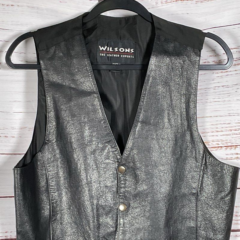 WILSONS The Leather Experts Men's Black Leather Front Vest- SZ M