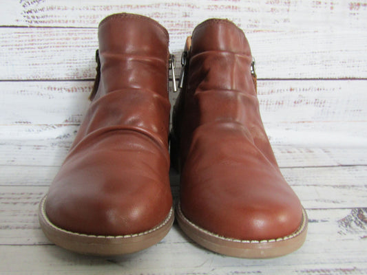 Earth Nadya Women's Brown Leather Ruched Ankle Boots Size 5