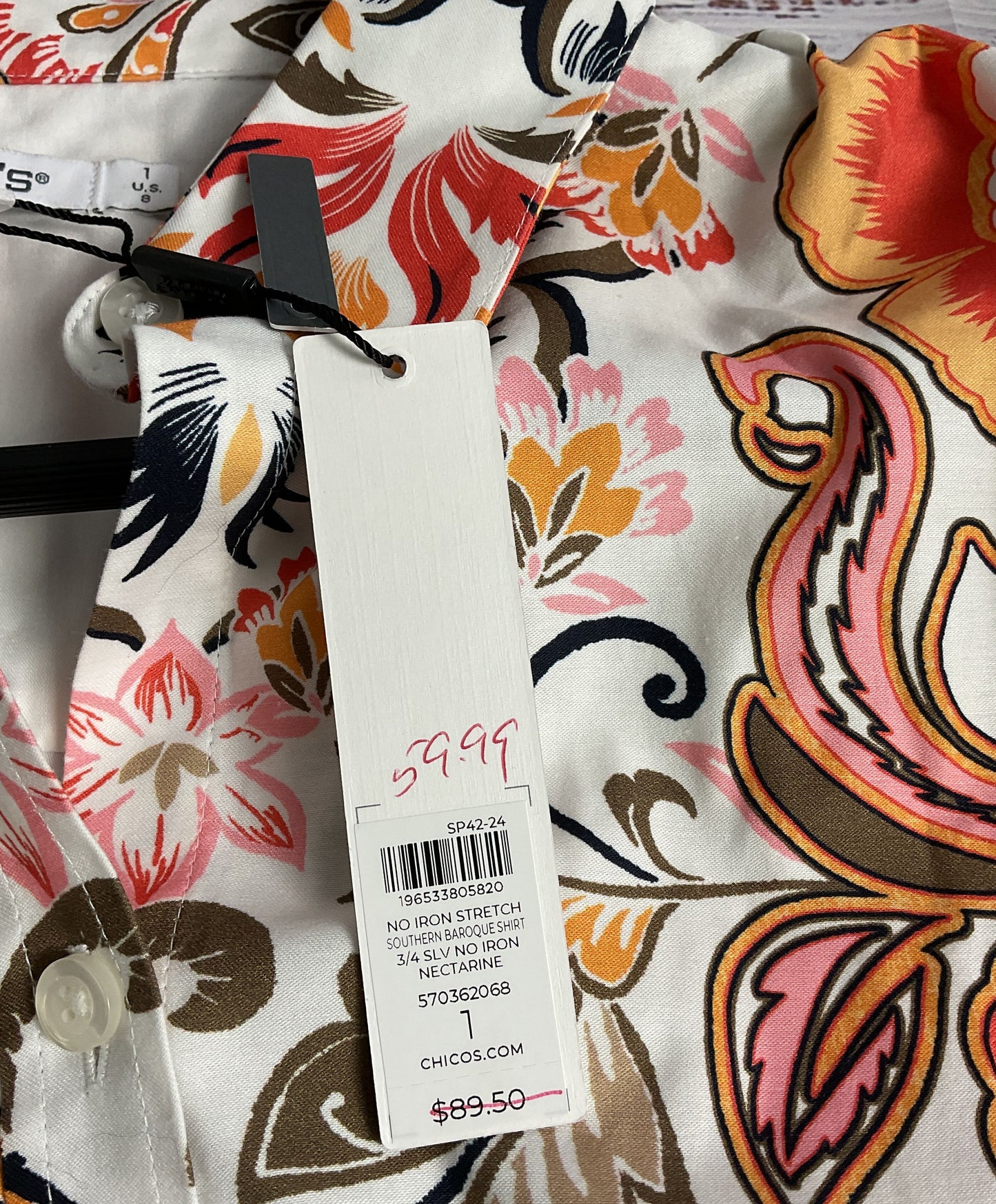 NWT Women's Chicos White Print Blouse Size 8