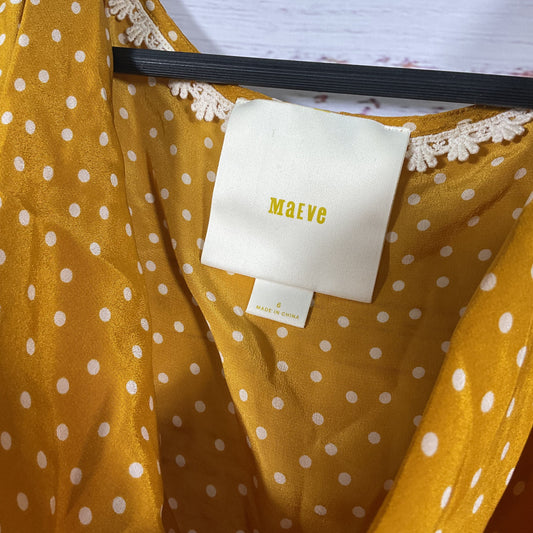 Maeve Anthropologie Mustard Yellow White Polka Dot Draped Neck Top - Size 6