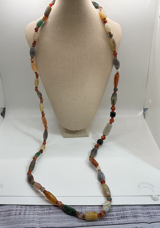 Multi Gemstone LONG Beaded Knotted Necklace- 53"