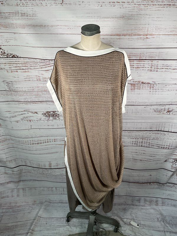 Ark Istanbul Women's Fish Scale Brown & White Midi Dress Size M Made in Turkey