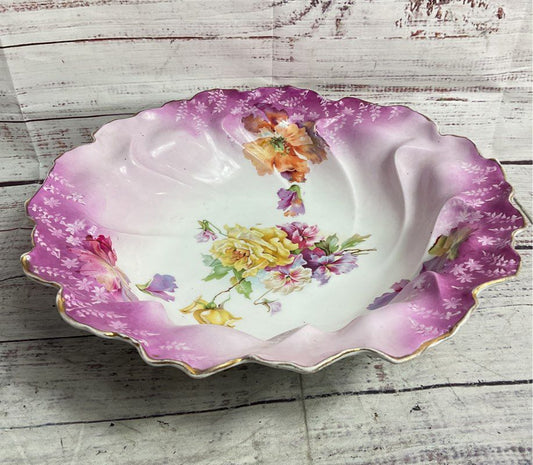 RS Prussia Vintage Floral Gold Trimmed 10.5" Porcelain Bowl