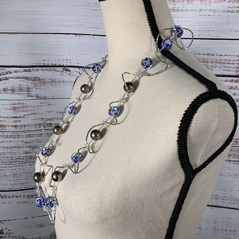 NWT HEARTSTRINGS Sterling Silver Clasp Glass Beaded Necklace- 32"