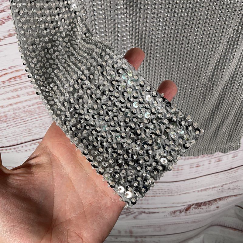 NWT Ramy Brook Gray Silver Tone Beaded Sequin Long Sleeve Mini Dress - Size 8