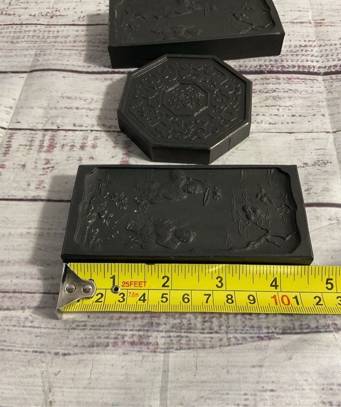 Vintage Set Of 3 Chinese Ink Stones With Art