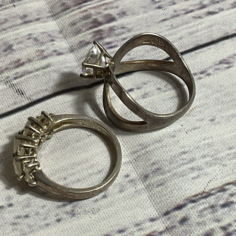 Set of 2 Sterling Silver & Rhinestone SZ 6.75 Rings- 7.97g