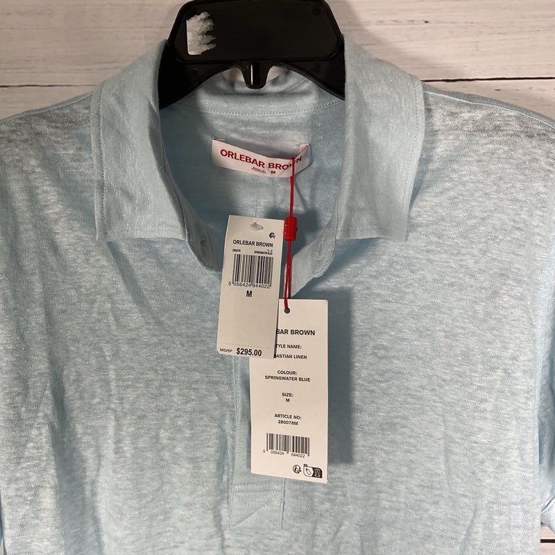 NWT Orlebar Brown Springwater Blue Sebastian Linen Shear Polo - Size M