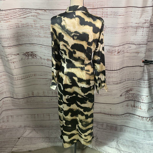 Mango MNG Black & Ivory Abstract Print Button Up Wrap Shirt Dress Size 6