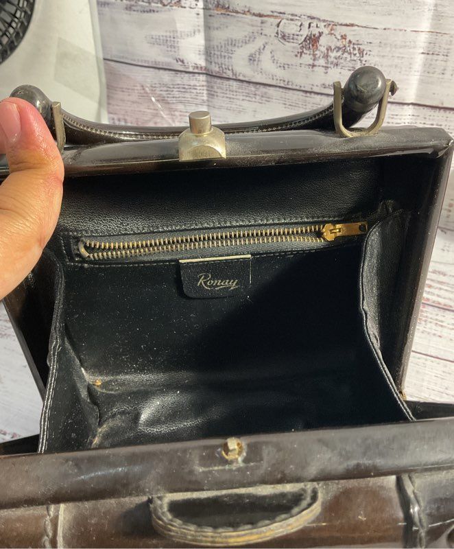 Vintage Ronay Women's Patent Leather Black & Brown Mini Purse