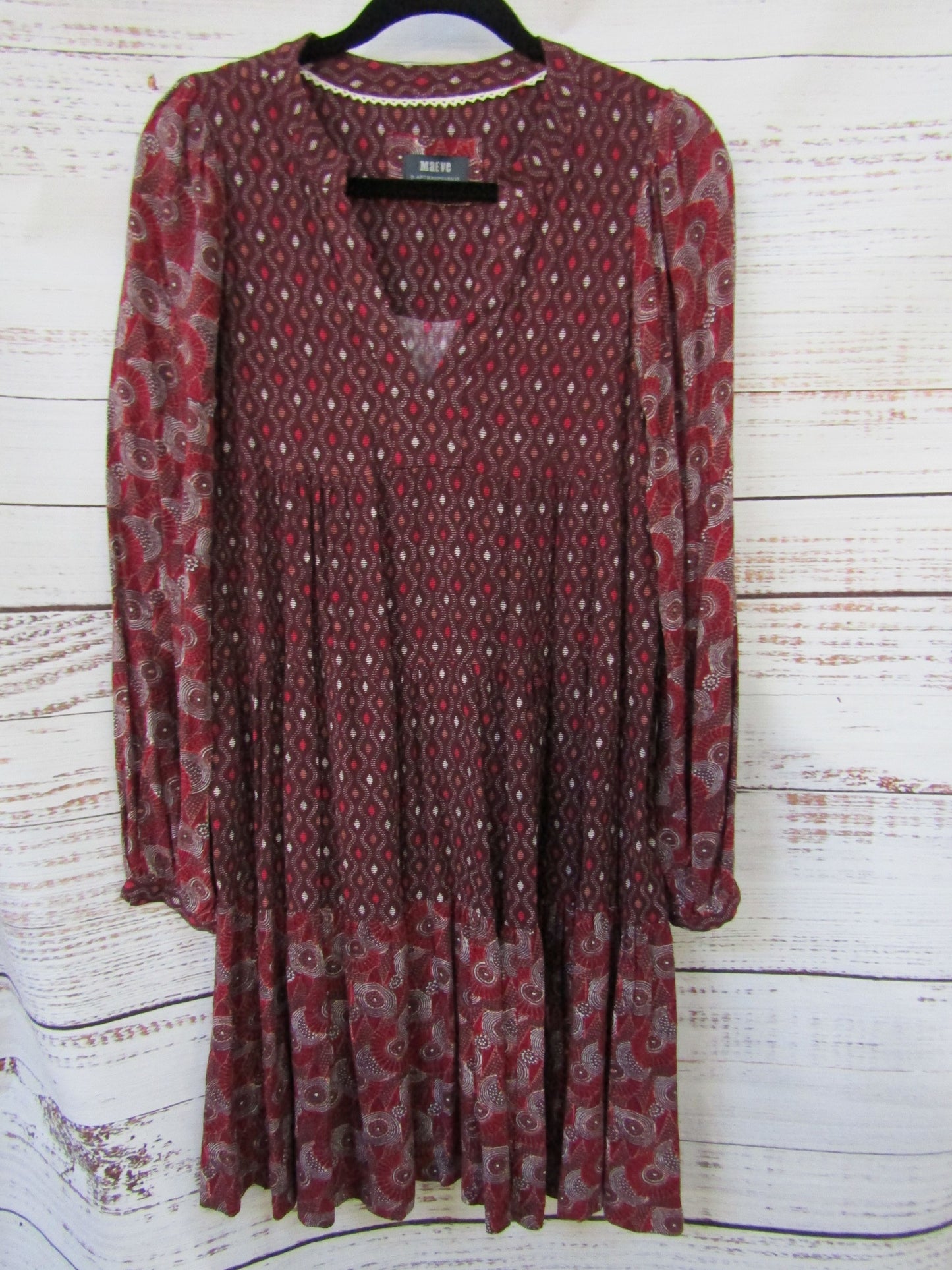 Maeve by Anthropologie Amber Women's Burgundy Tiered Tunic Dress Size XS