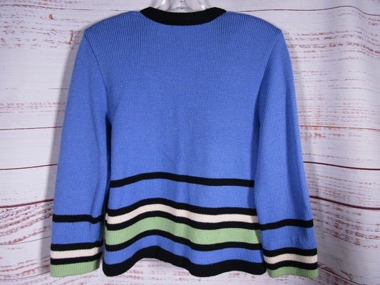 St. John Women's Blue Striped Wool Blend Cardigan Sweater Size S