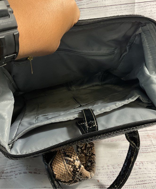 NEW Samantha Brown Snake Print Embossed Backpack Tan/Black Women's