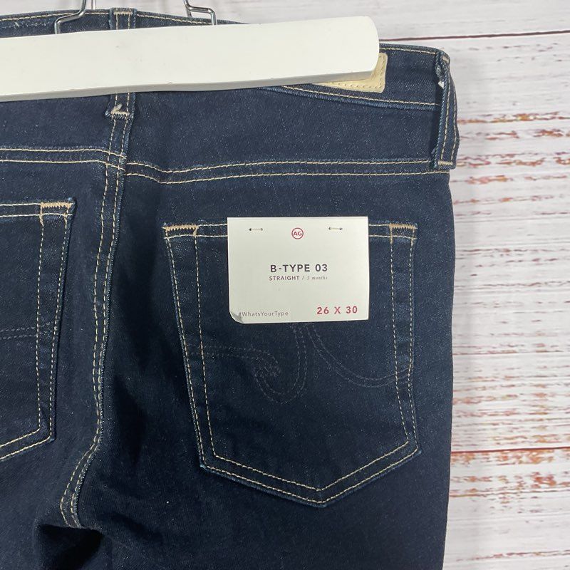 NWT Adriano Goldschmied B-Type 3 Straight Dark Wash Contrast Stitch Jeans 26x30