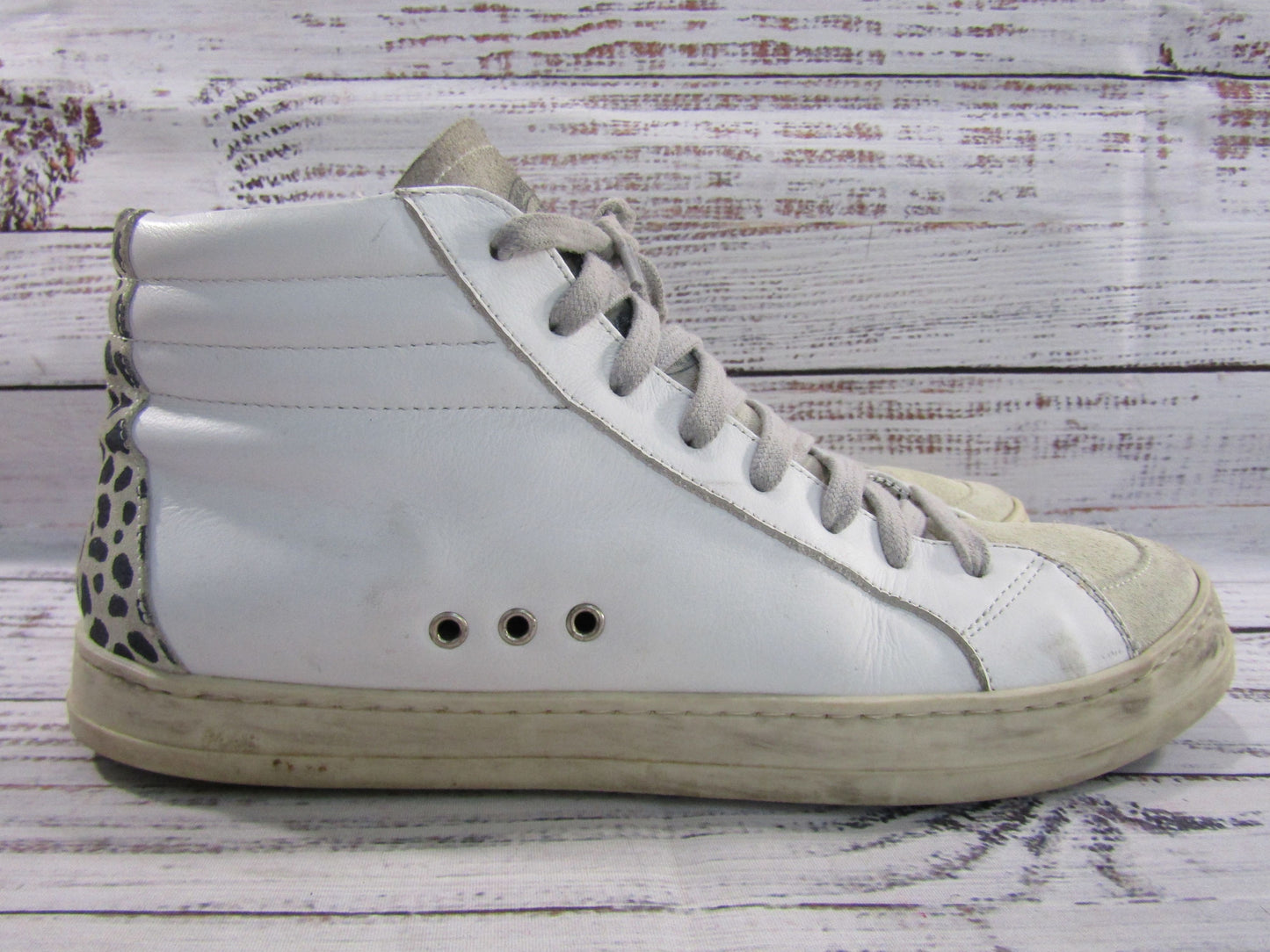 P448 Women's White Distressed Leather Mid-Top Sneakers Size 10 Made in Italy