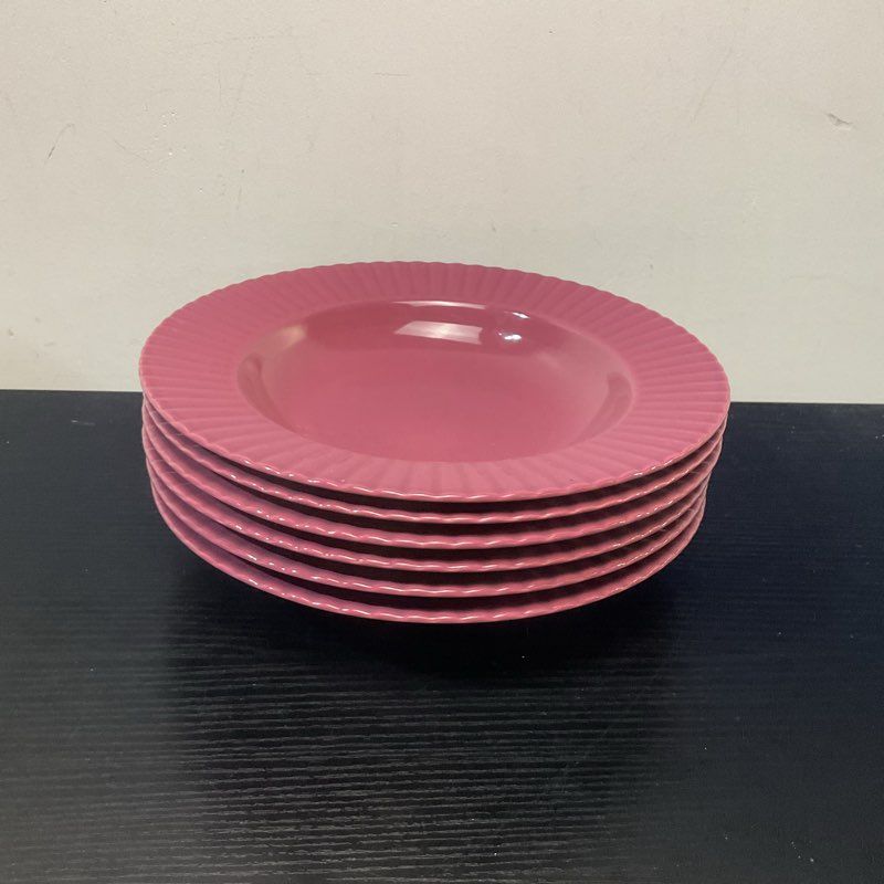 Mikasa Potpourri Fs100 Heather Purple Burgundy Ribbed Rim Shallow Bowl Lot 6 9"