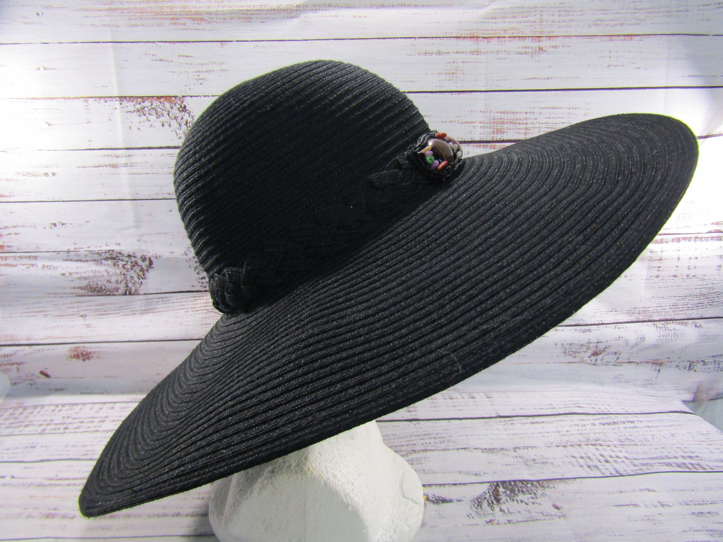Giovannio Women's Black Wide Brim Embellished Hat Size M