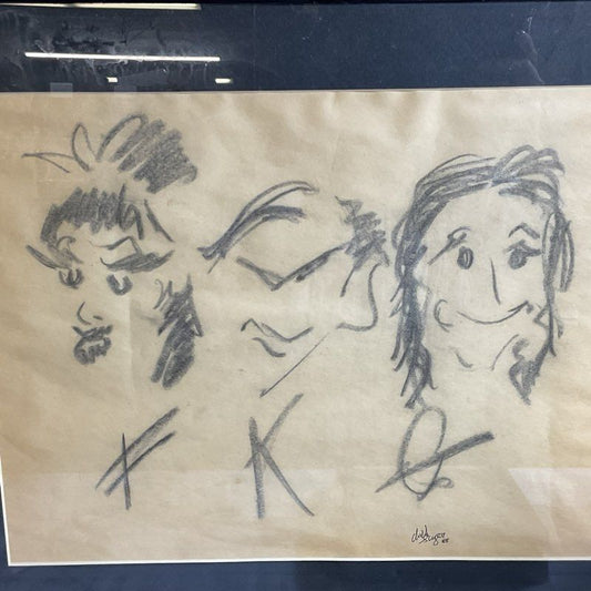 Signed VTG. DAVID SINGER? Expressionist Charcoal Sketch- FRAMED 16" X20"