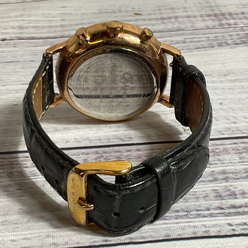 KAPTEN & SON Men's Gold Tone Black Crock Embossed Leather Chronograph Watch