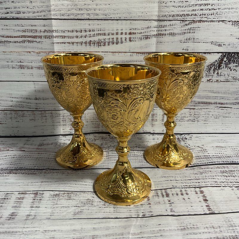 Corbel Gold Plated 6.5" Floral Embossed Wine Chalice Set