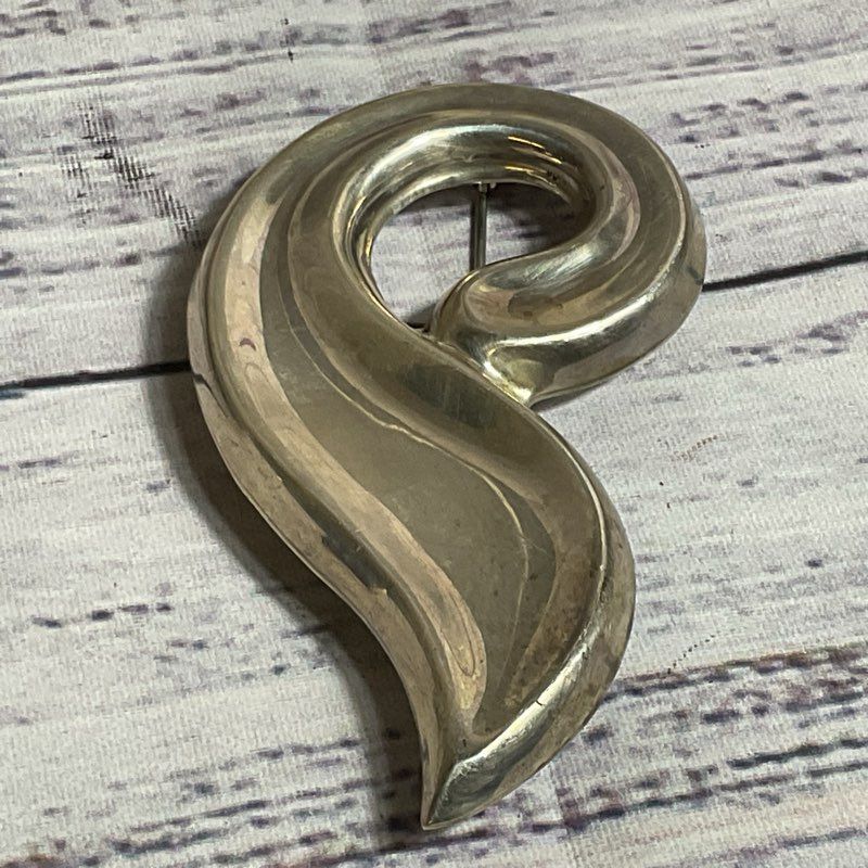 VTG. TAXCO MEXICO Sterling Silver 3" Swirl Pendant/Brooch- 25.36g