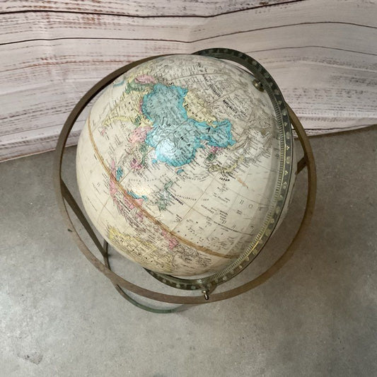 VTG Replogle World Classics 12" Globe In 28" Brass Stand Paul McCobb MCM