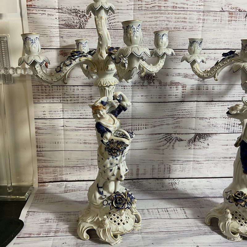Pair ANTQ. 1817 ECHT KOBALT Blue/White Gold Gilt Porcelain Victorian Candelabras