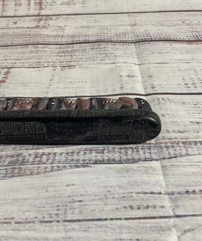 Figurine Row Of Seven Elephants Hand Carved Soapstone Carving Vintage African