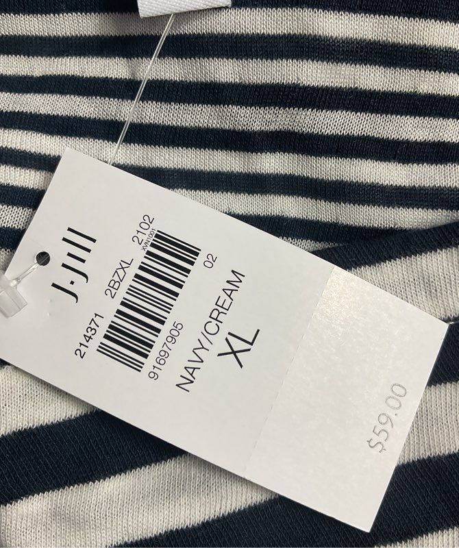 J. Jill Striped Boat Neck Long Sleeve Top Navy Cream XL