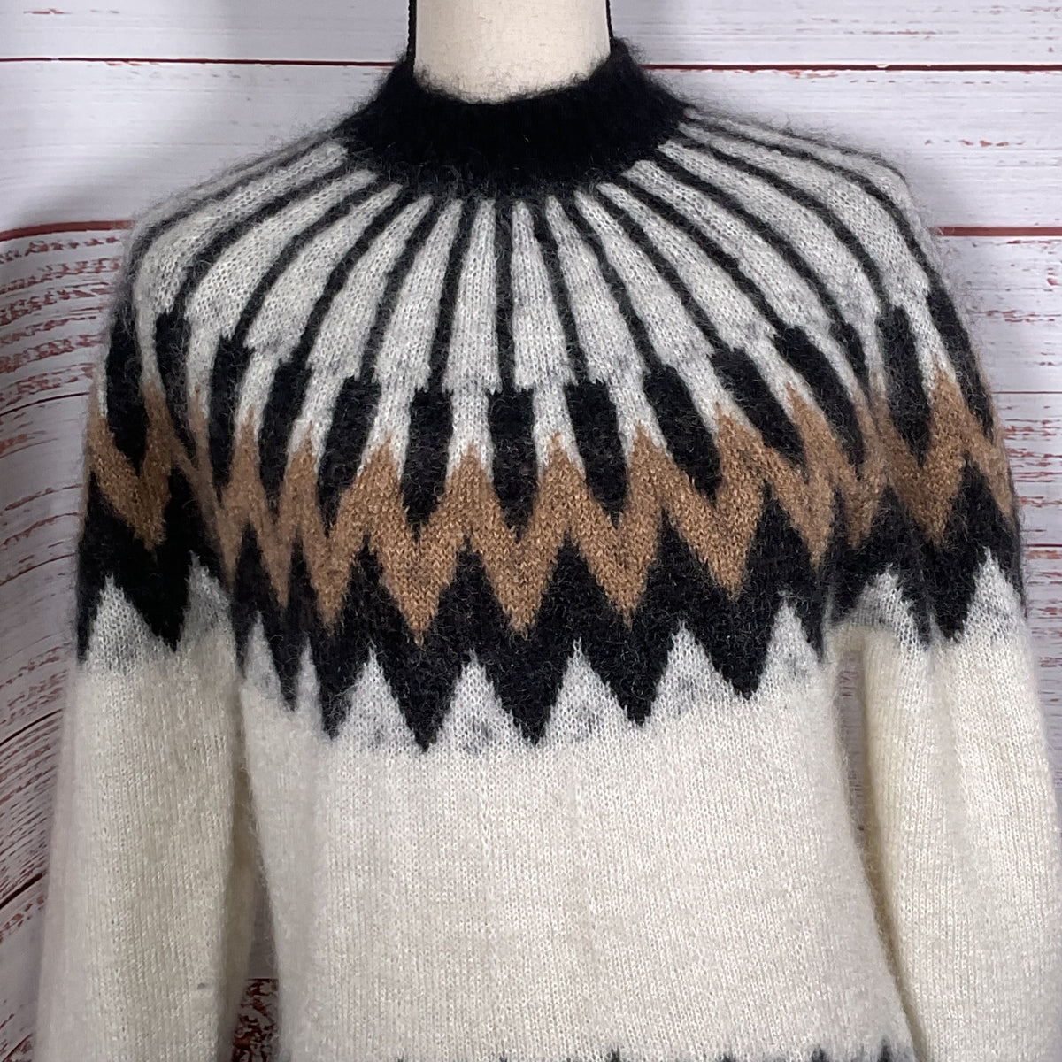 ERDEMA X H&M Cream Black Brown Knitted Mohair Blend Sweater - SZ XS
