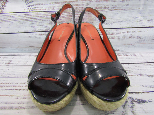 Via Spiga Mahala Women's Black Leather Espadrille Wedge Sandals Size 8