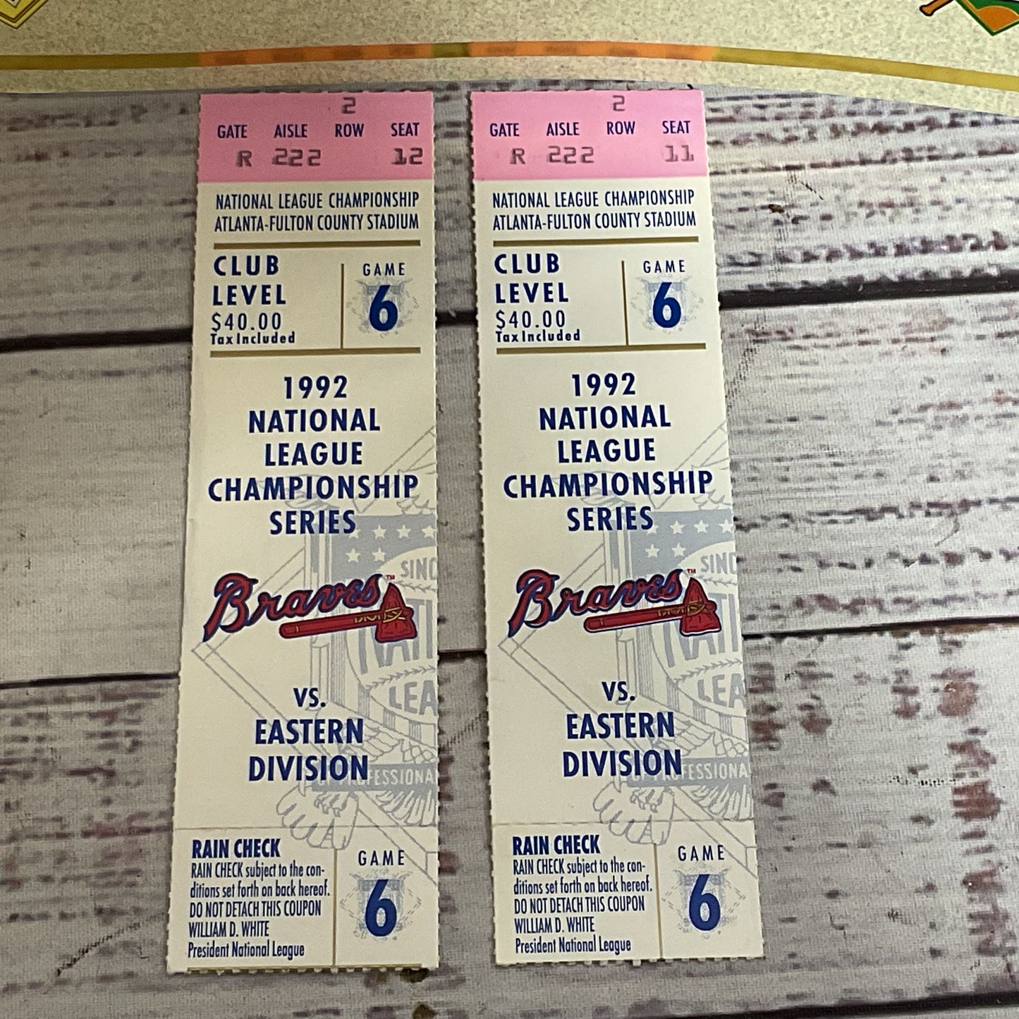 1992 National Series Program Book and Game 6 Ticket BRAVES vs PIRATES
