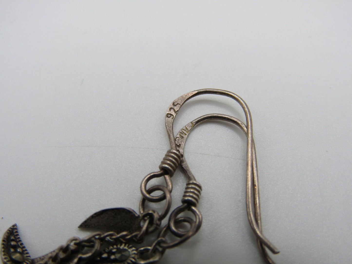 Sterling Silver Marcasite Accent Leaf Vine Drop Dangle Earrings