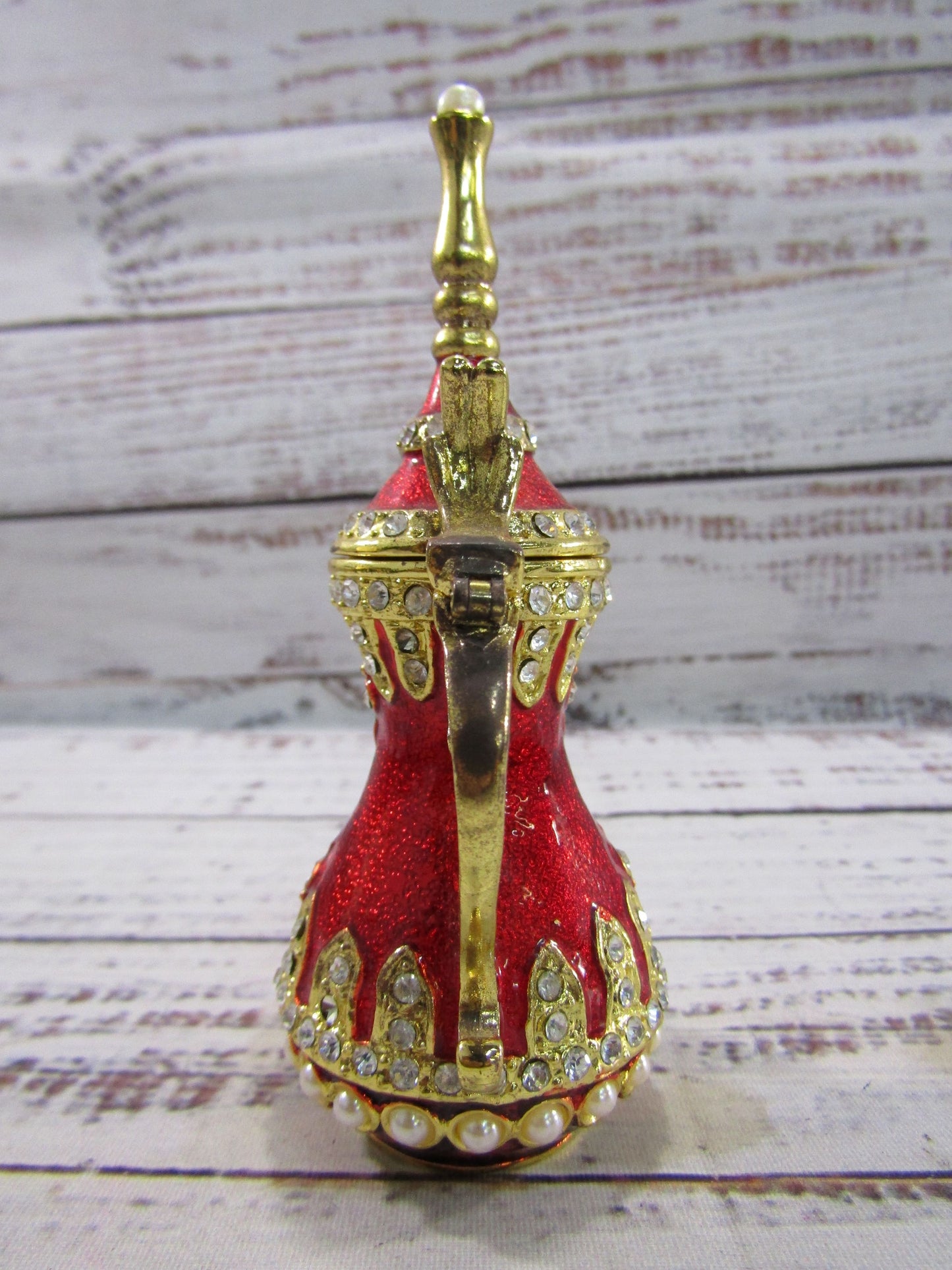 Ornate Gold Plated Red Enamel Dallah Ibrik Trinket Box Set of 2