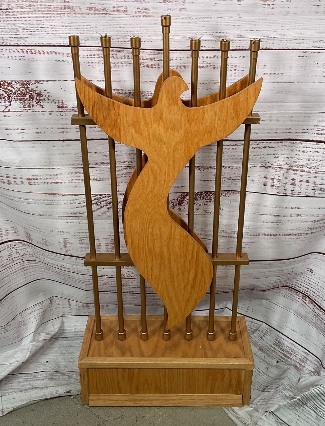 Vintage Handmade Wooden Judaica 44.5" Temple Menorah Brown