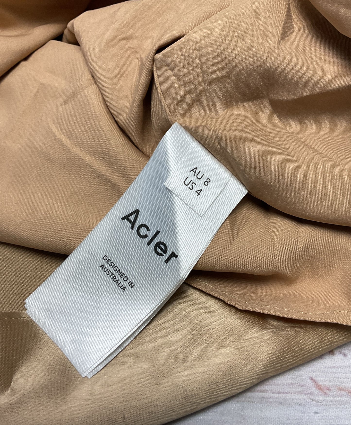 Acler Jefferson Draped Gold Satin Cutout Shoulder Mini Dress - Size 4 New