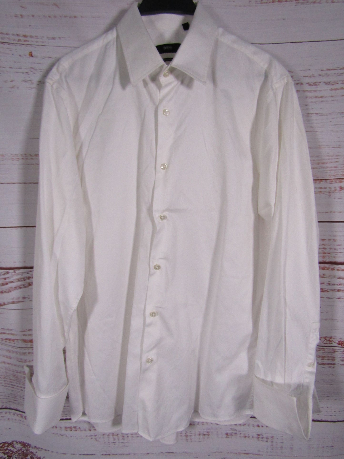 Hugo Boss Lawrence Men's White Long Sleeve French Cuff Shirt Size 16.5