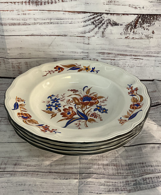 Luneville France Louis XV Paquerette Set of 4 Soup Bowls Multicolor