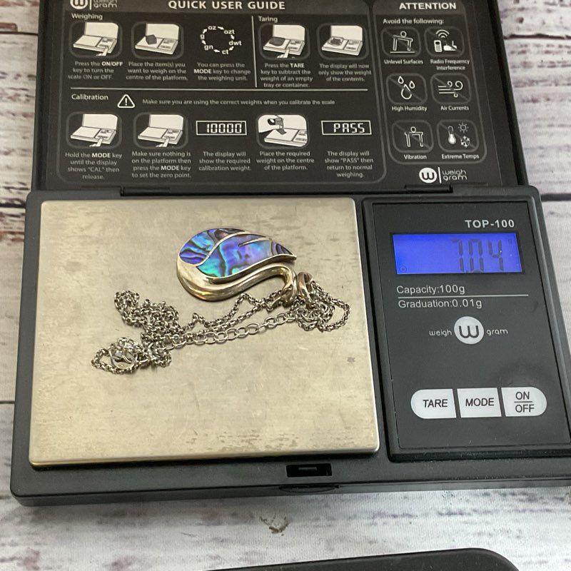 STARBORN Sterling Abalone Inlay 1.5" Swan Pendant 17" Chain Necklace- 7.04g