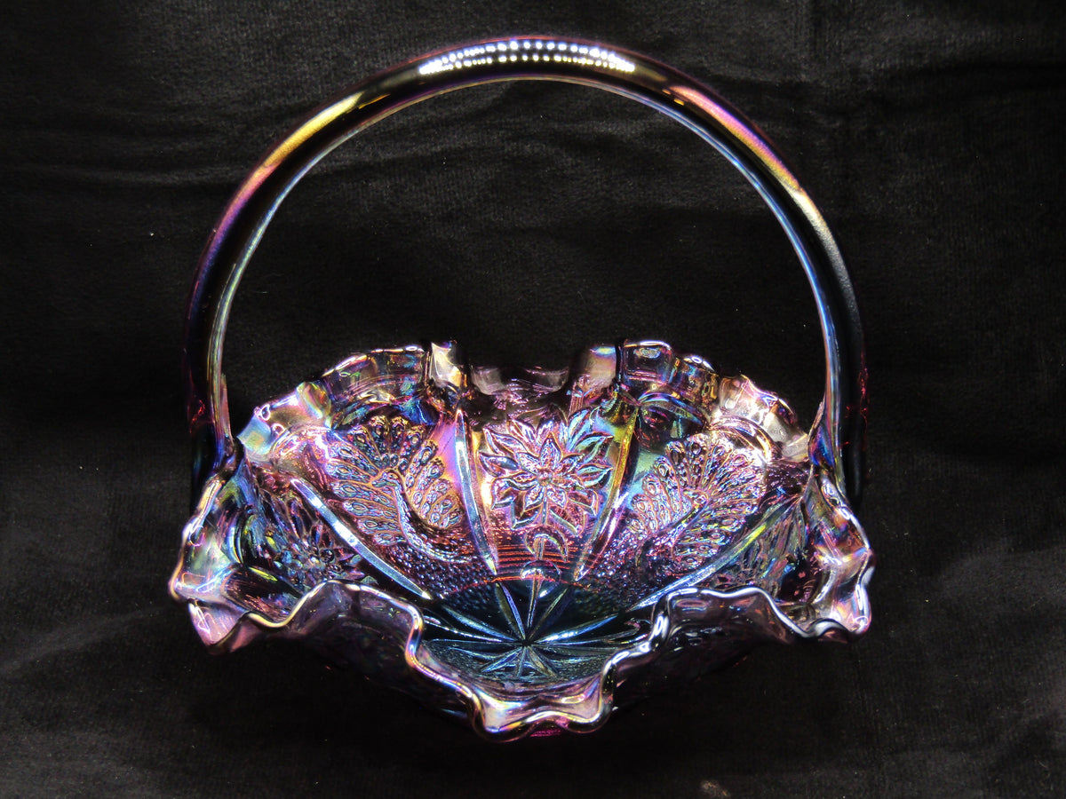 Fenton Floral Multi-Color Iridescent Glass Basket Bowl