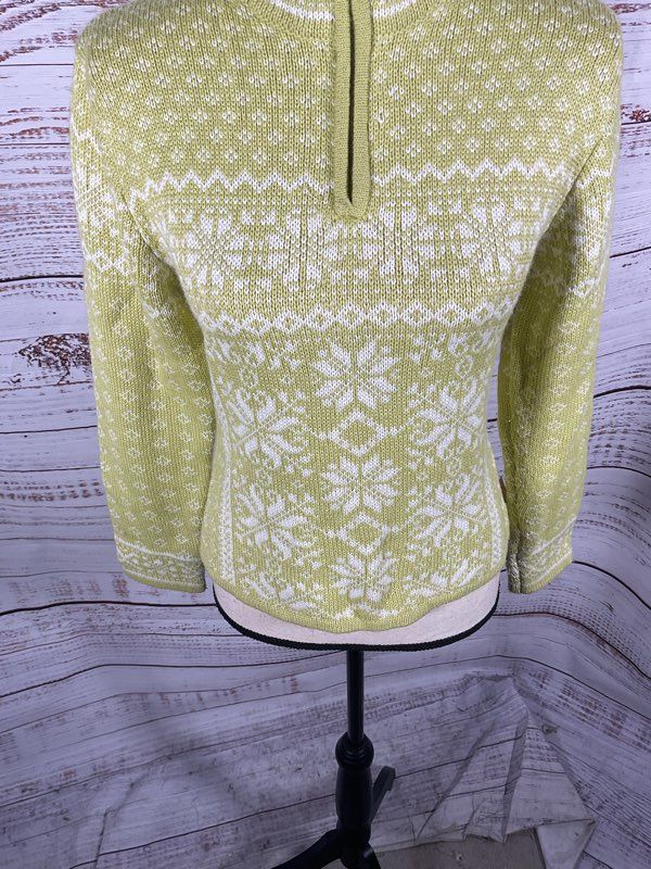 Obermeyer Women's Quarter Zip Nordic Pattern Lime Green Sweater Size S