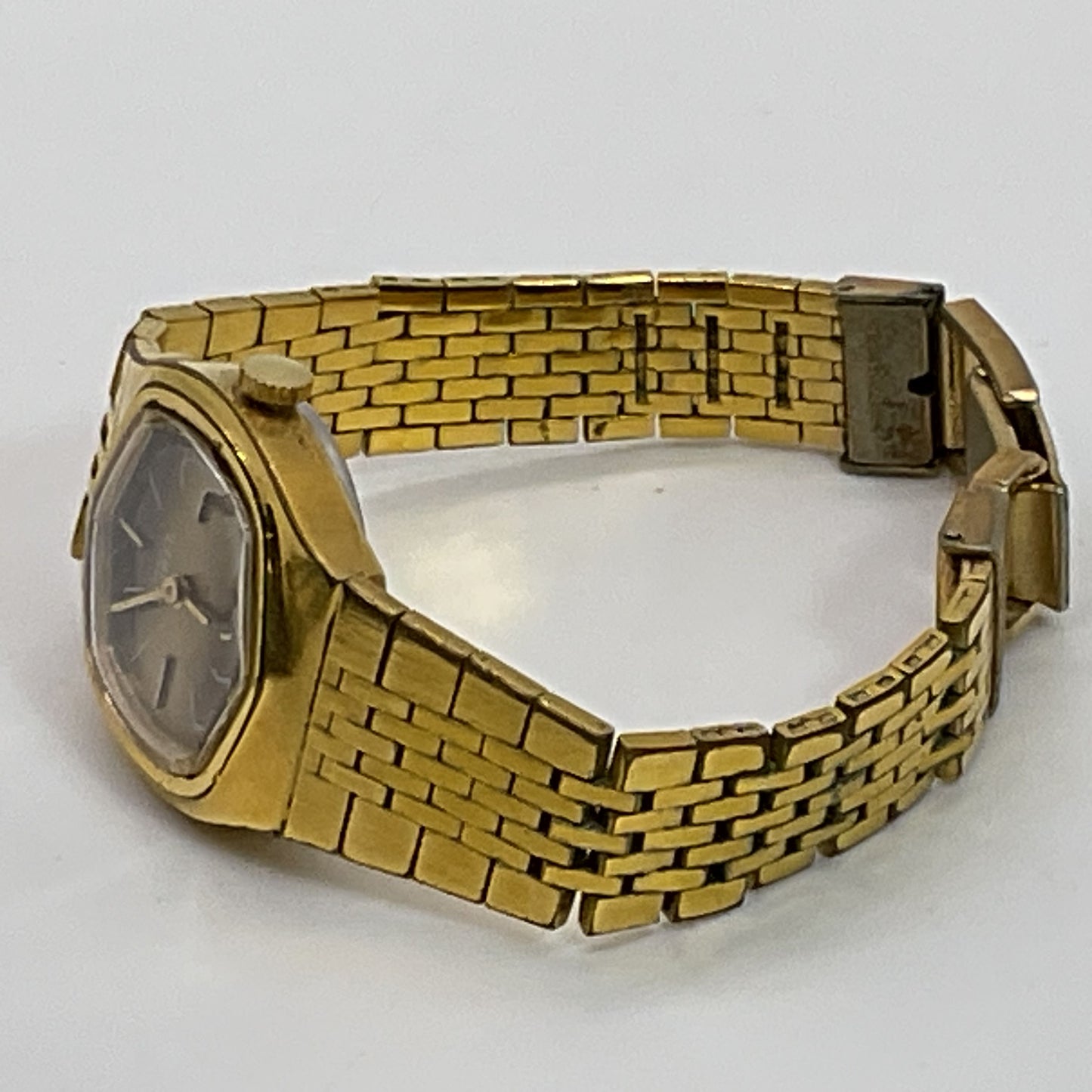 VTG. ERNEST BOREL Gold Plated Octagon Case Women's Watch- 6" Band- WORKS!!!