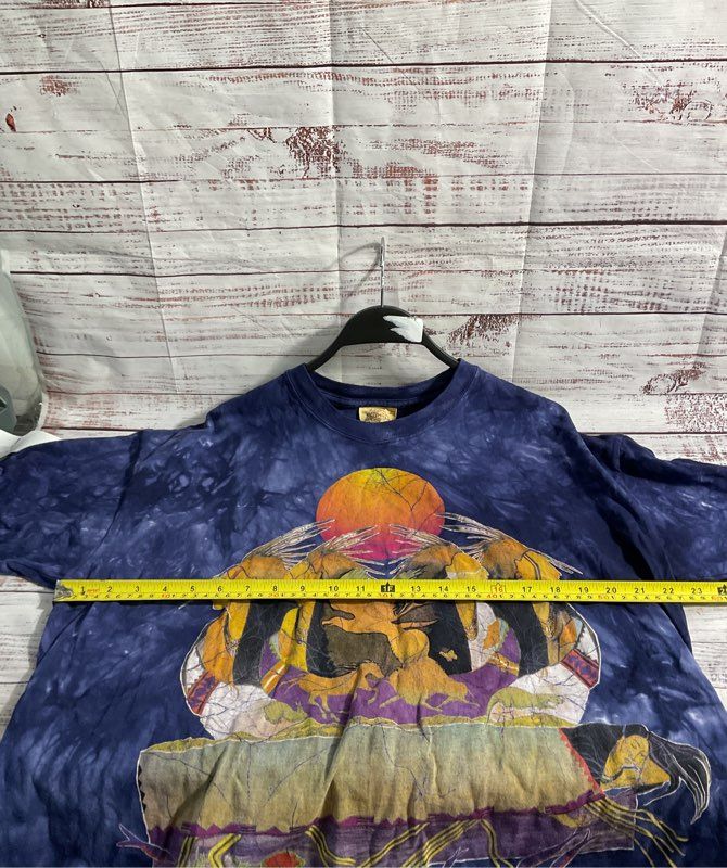 Vintage The Mountain Native American Dark Blue Tie Dye Graphic T-Shirt 1995 XL