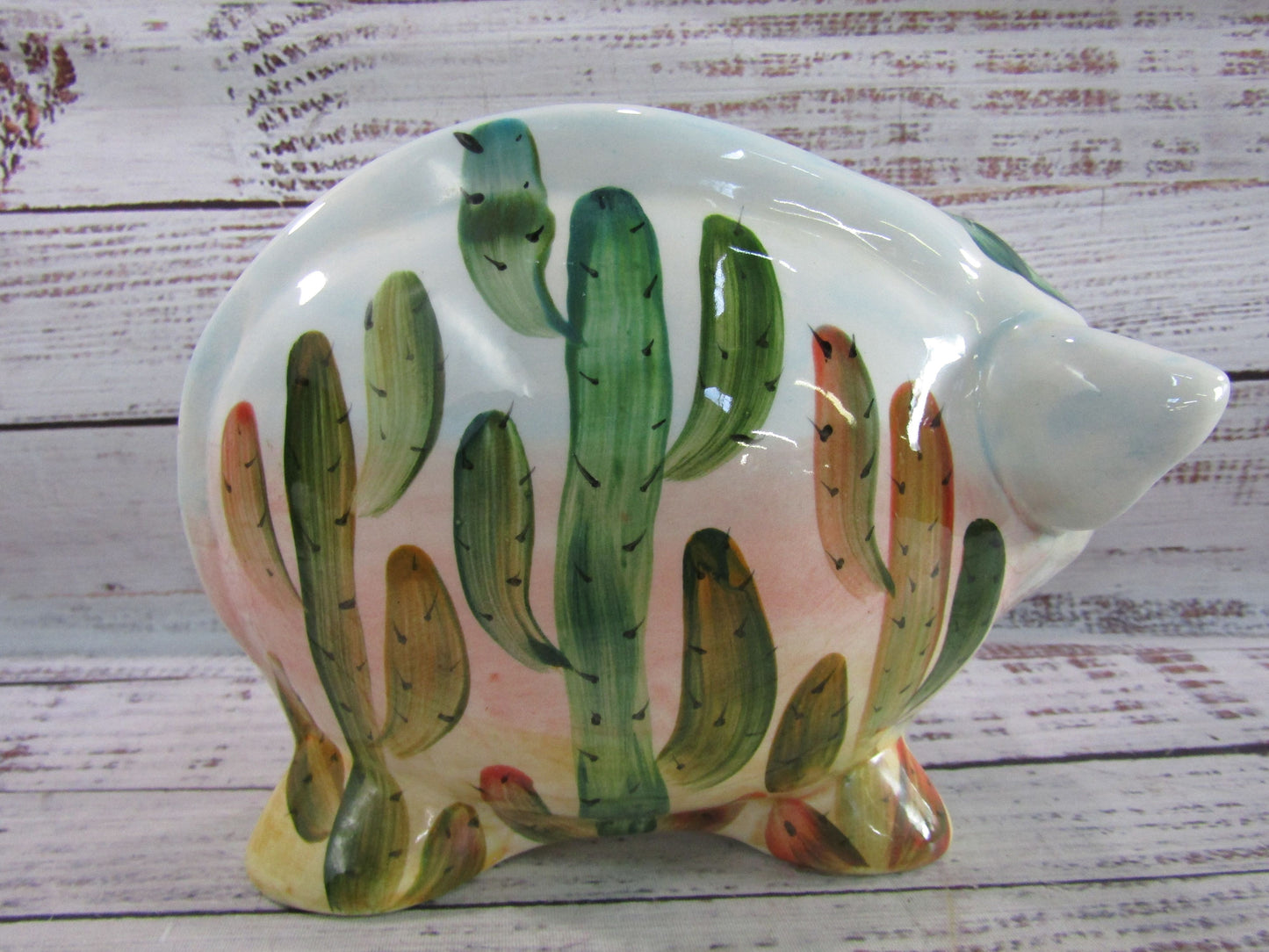 Turov Hand Painted Ladybug Ceramic Pig Figurine