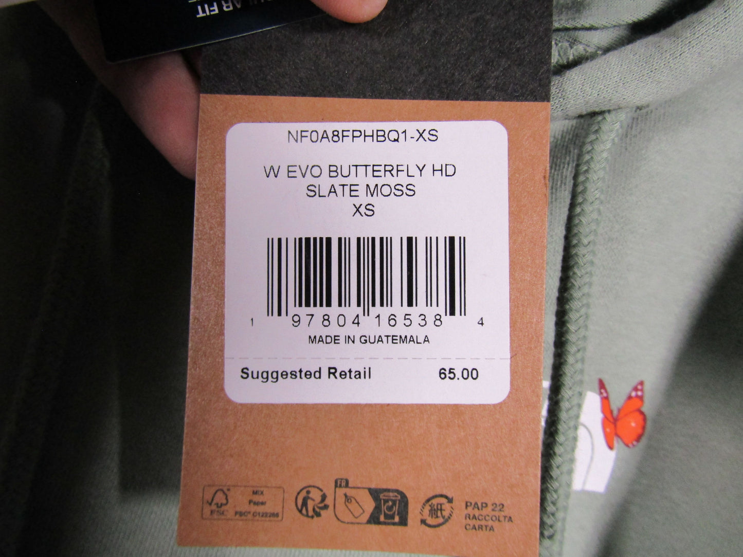 North Face Evolution Women's Slate Moss Butterfly Print Hoodies Size XS